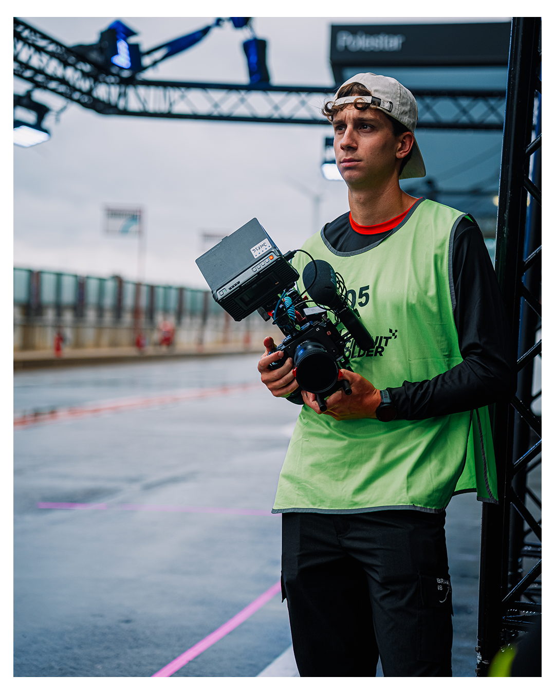 Marius Caudron filming in the pit lane at Circuit Zolder
