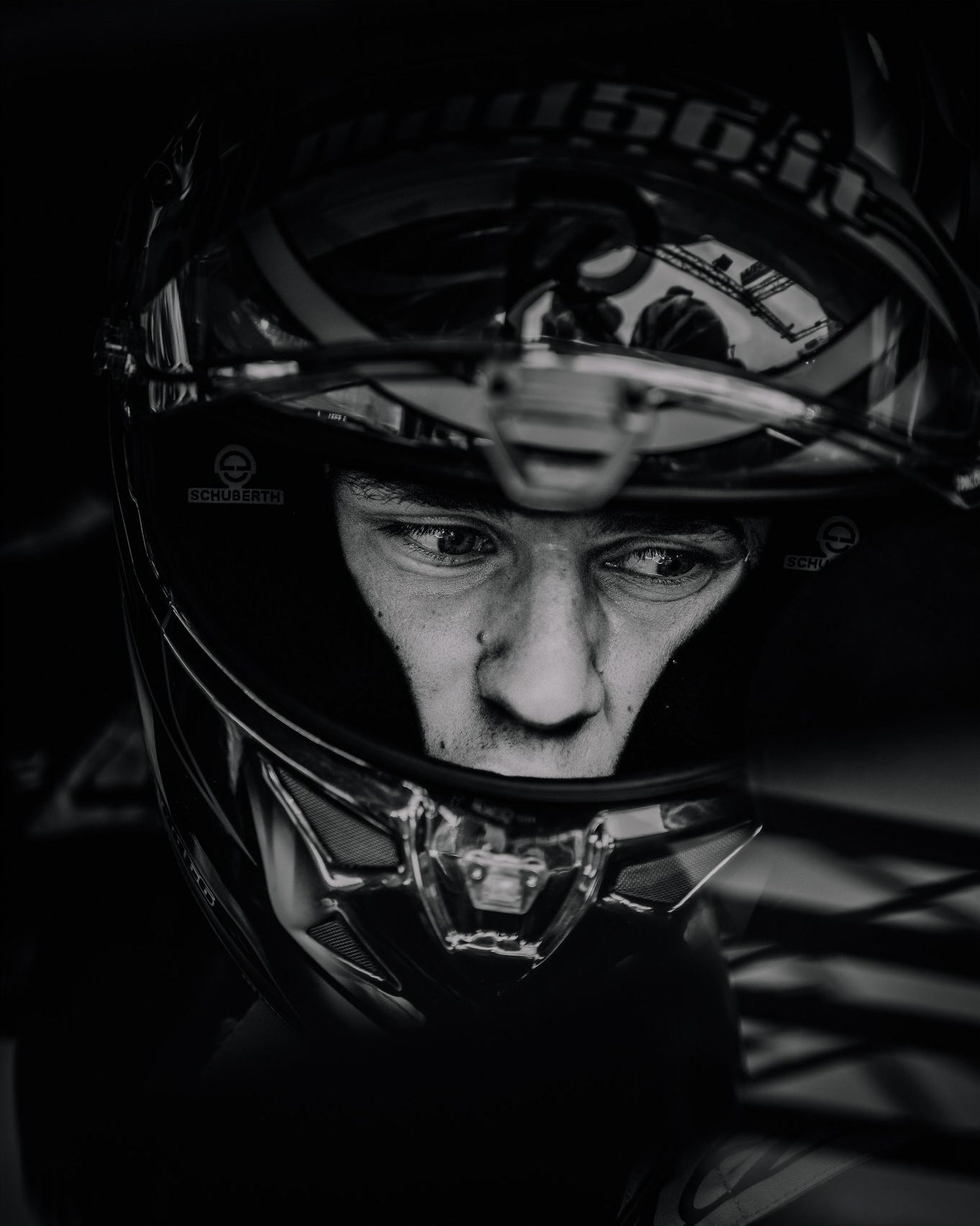 Black and white helmet portrait