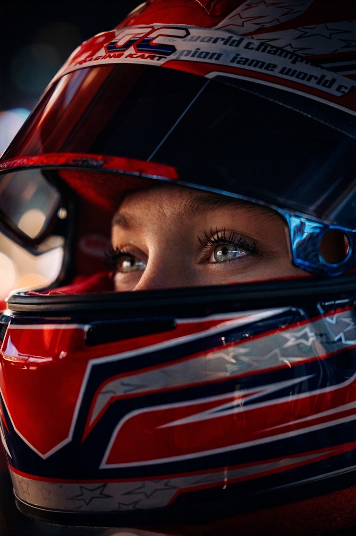 Helmet visor close-up, IAME Winter Cup in Valencia